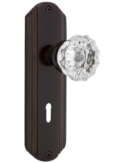 Streamline Deco Door Set With Fluted Crystal Glass Door Knobs in Timeless Bronze.
